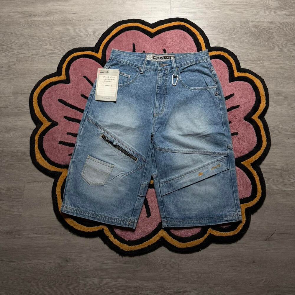Vintage Y2K Noiz Jeans Multipocket Loose Fit Denim Jean Shorts Size 34 Blue